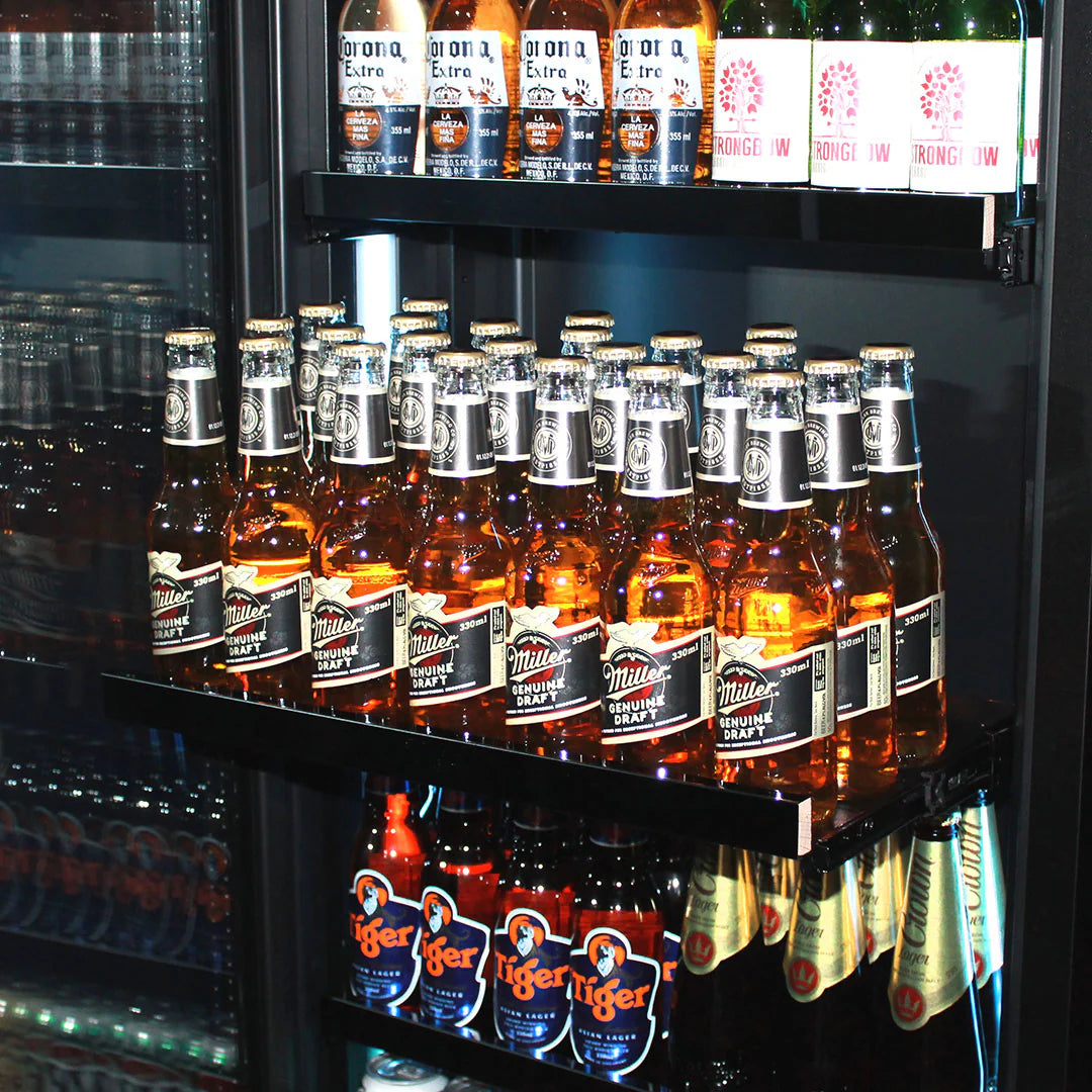 Upright Slim Depth Quiet Running Glass Front Beer And Wine Fridge With 5 x LED Colour Options