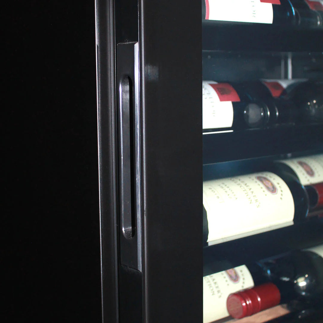 Upright Super Slim Depth Quiet Running Glass Front 2 Zone Wine Fridge With 5 x Led Colour Options