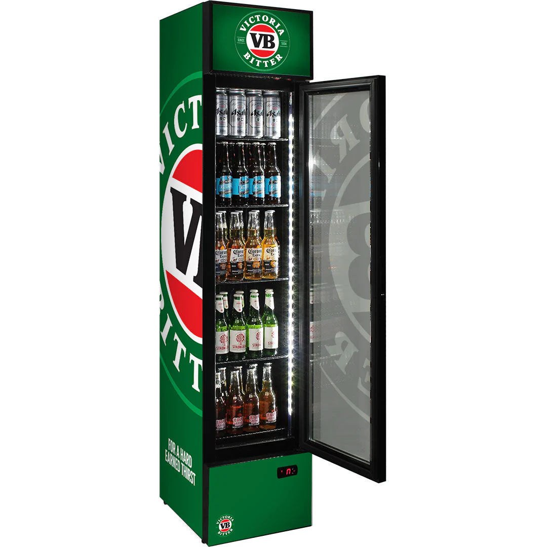 Victoria Bitter Branded Skinny Upright Bar Fridge 2 Yrs Parts/Labour