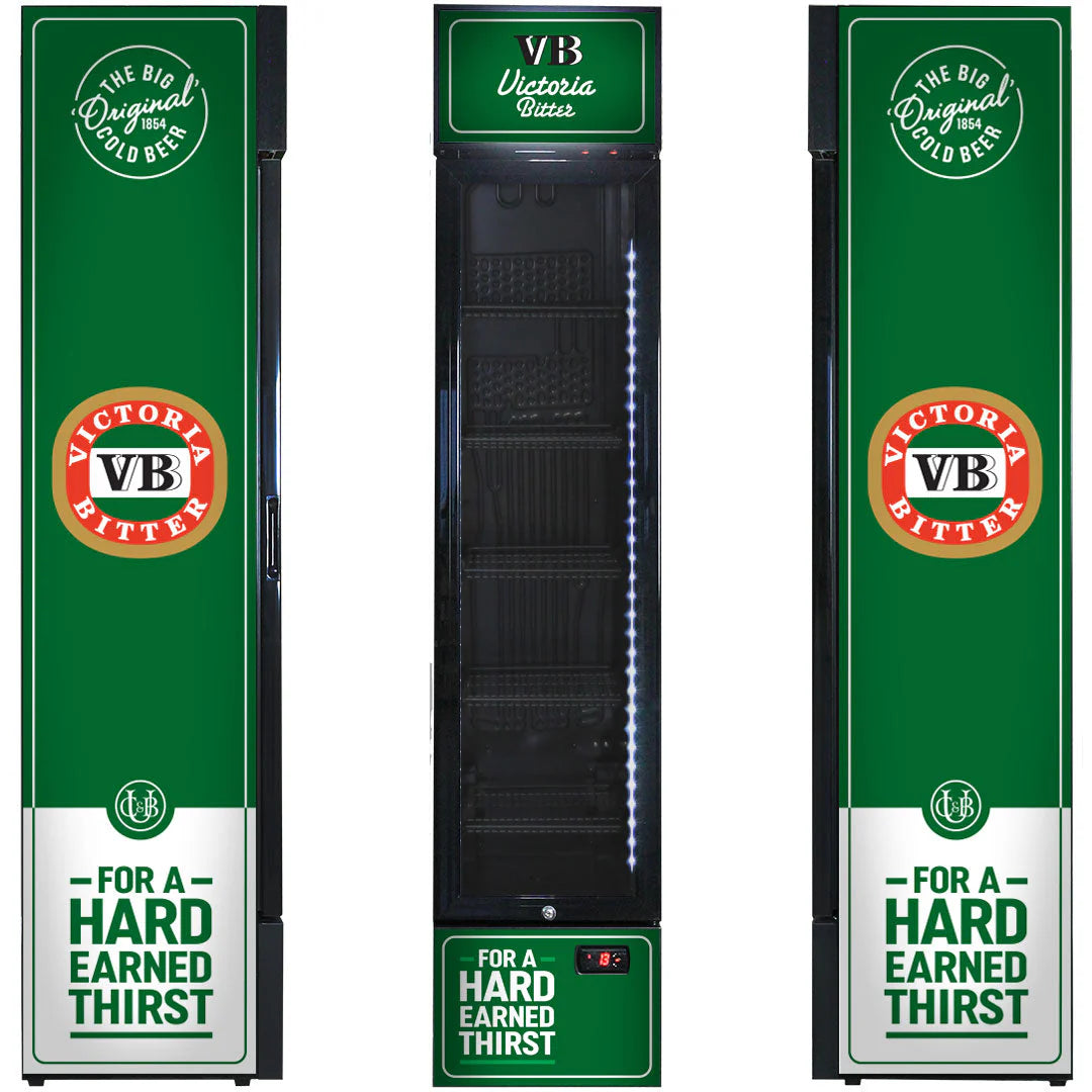 Victoria Bitter Original Branded Skinny Upright Bar Fridge 2YRS Parts /Labour