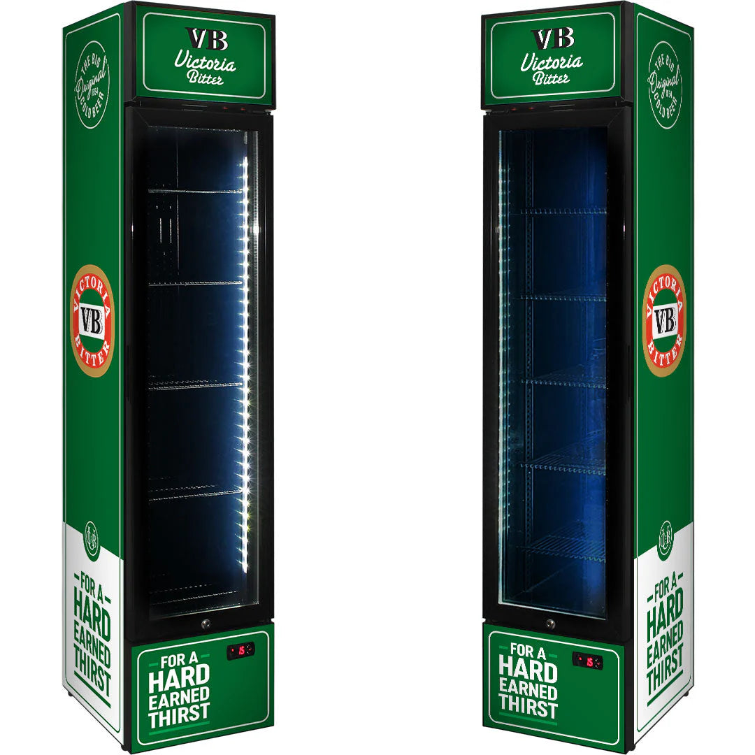 Victoria Bitter Original Branded Skinny Upright Bar Fridge 2YRS Parts /Labour