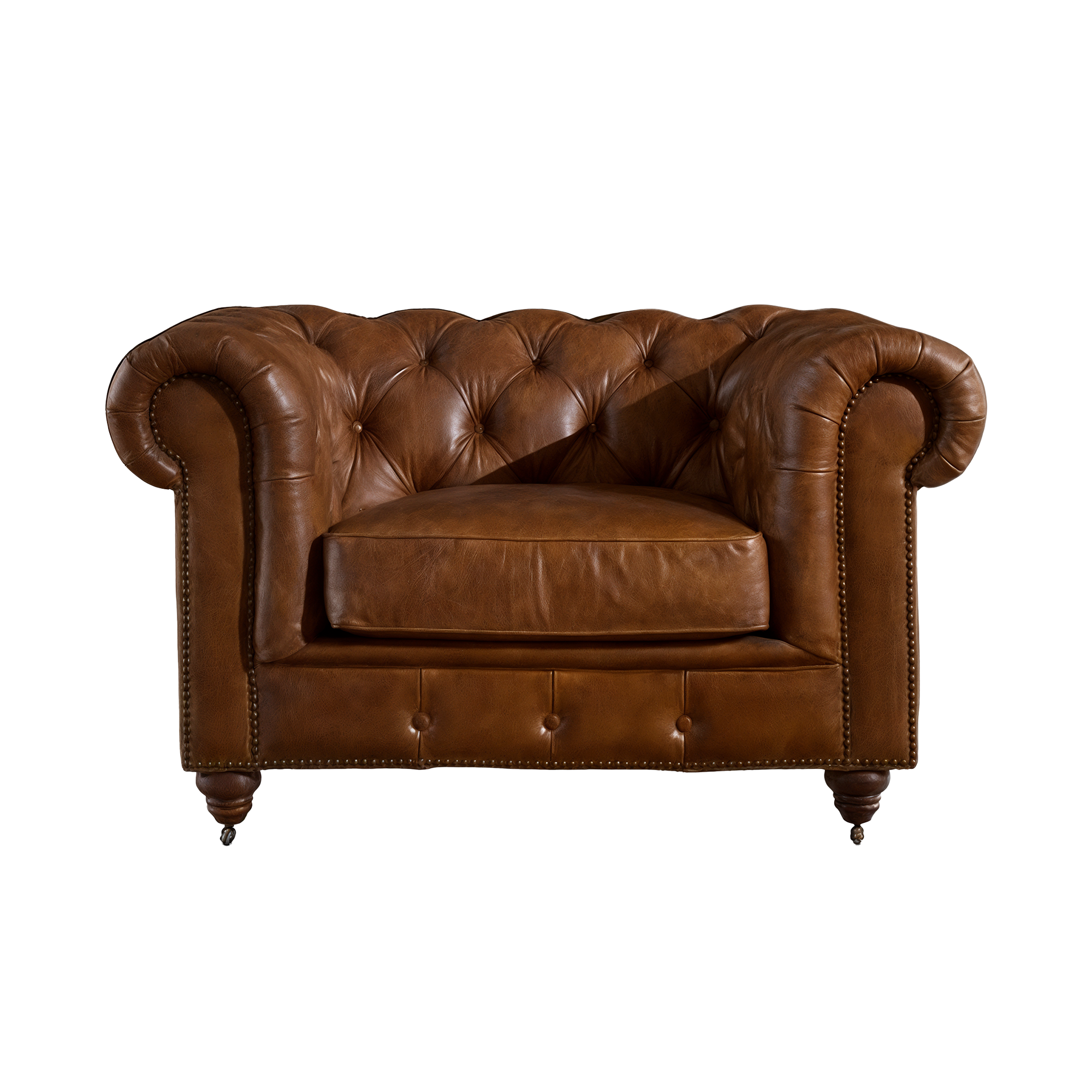 Winston Classic Vintage Leather Chesterfield lounge chair – Camel Brown