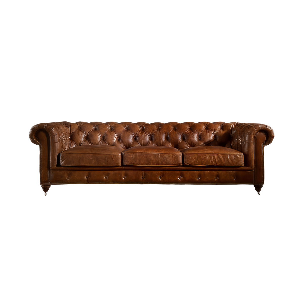 Winston Three Seat Classic Vintage Leather Chesterfield Lounge – Camel Brown