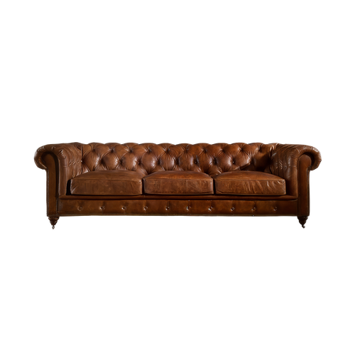 Winston Three Seat Classic Vintage Leather Chesterfield Lounge – Camel Brown