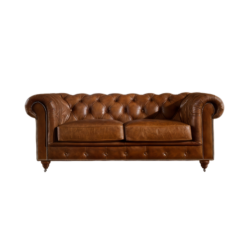 Winston Two Seat Classic Vintage Leather Chesterfield Lounge – Camel Brown