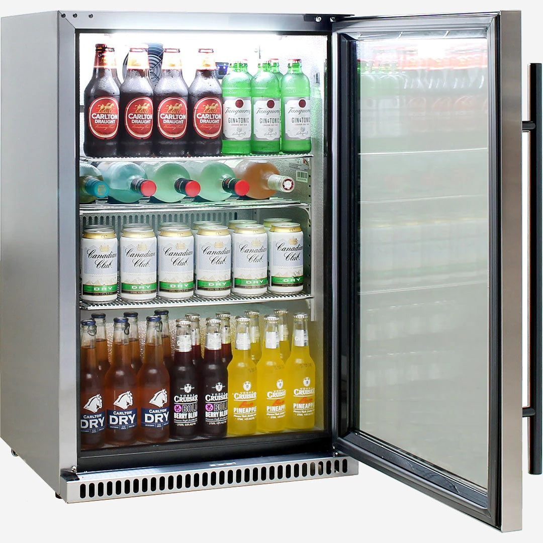 Schmick 304 Stainless Steel Bar Fridge Tropical Rated With Heated Glass and Triple Glazing 1 Door Model SK118R-SS