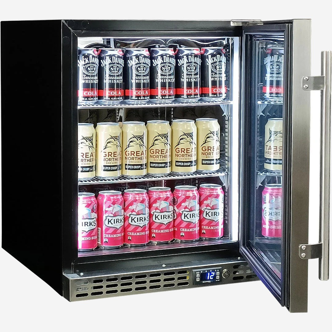 Schmick Quiet Running Front Venting Under Bench Heated Glass Door Bar Fridge Model SK86R-HD