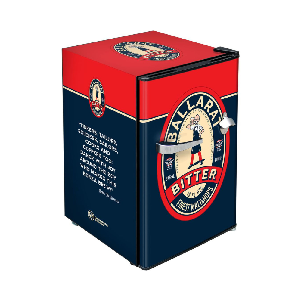 Ballarat Bertie Bitter Official Designed Mini Bar Fridge 70 Litre Schmick Brand With Opener - Model HUS-BC70B-BB
