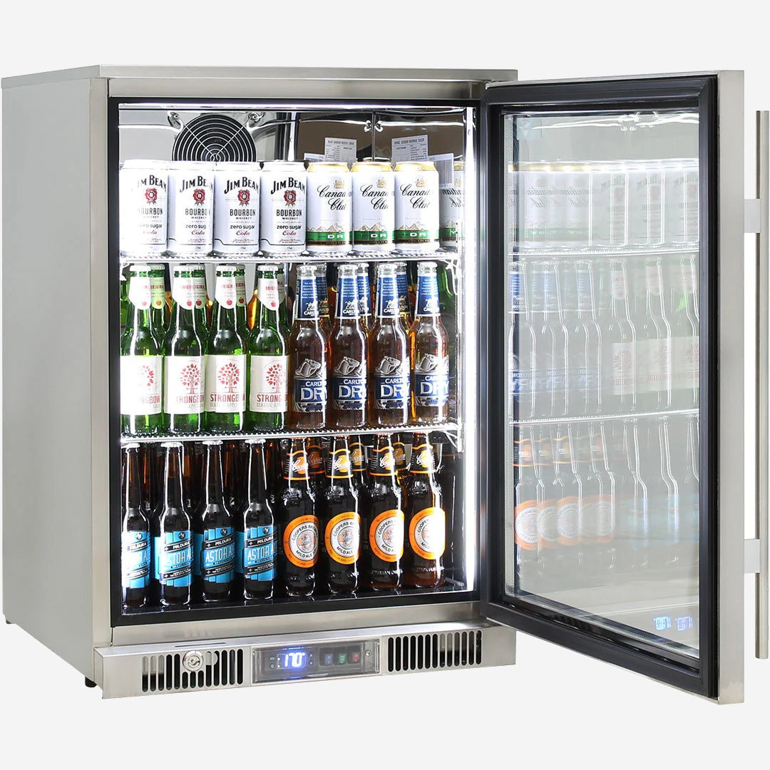Outdoor Rhino ENVY 1 Door Bar Fridge Coldest Beer 43ºC+ Best Alfresco 316 Stainless Quiet With No Condensation