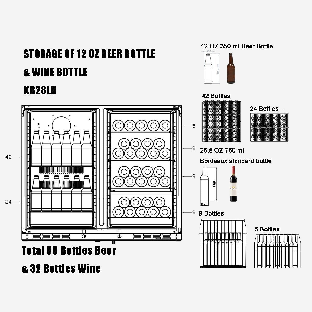 Stainless Steel Under Bench Beer and Wine Fridge Combo