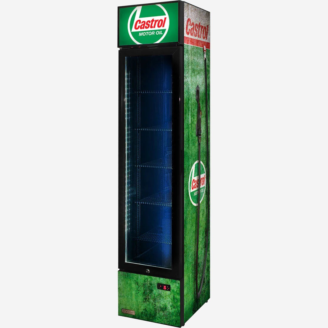 Castrol - Fuel Pump Branded Skinny Upright Bar Fridge