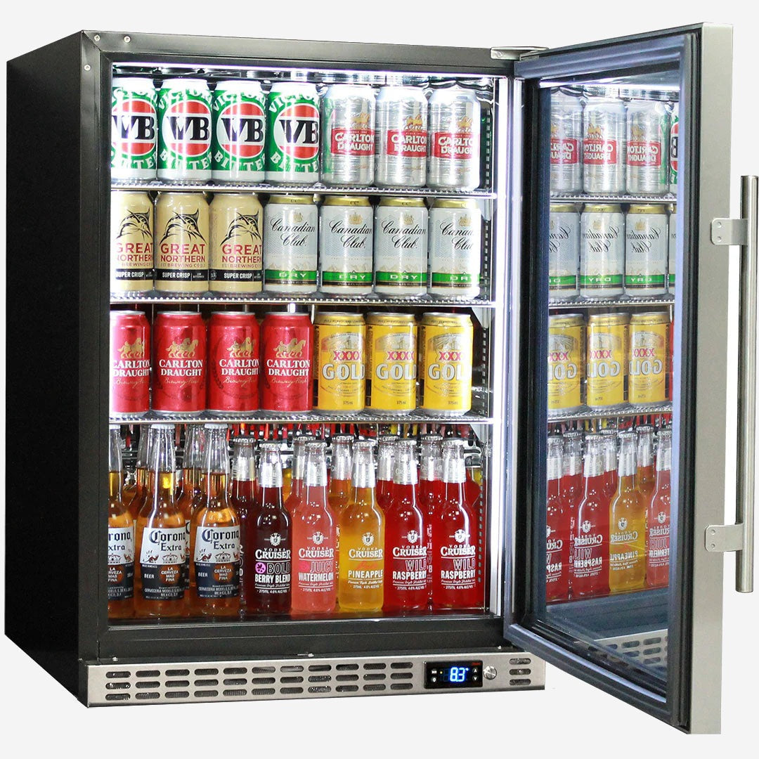 Schmick Quiet Running Front Venting Under Bench Glass Door Bar Fridge Heated Glass Model SK156R-HD