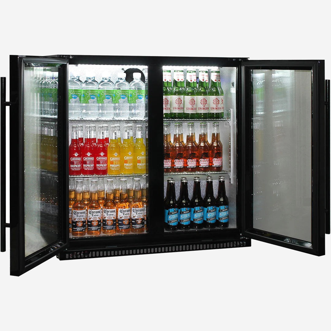 Schmick Black Bar Fridge 2 Door With Heated Glass and Triple Glazing Model SK190-B