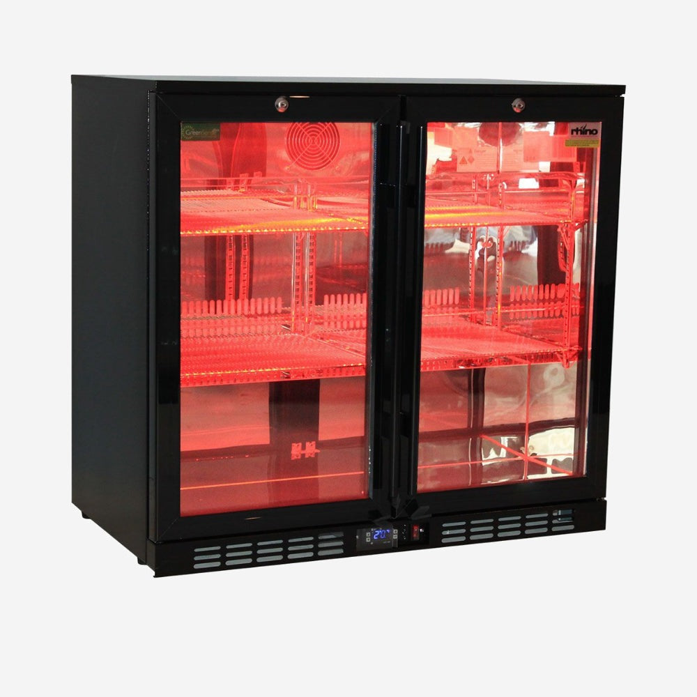 Rhino Night Club Commercial Multi Light Coloured Black 2 Door Bar Fridge