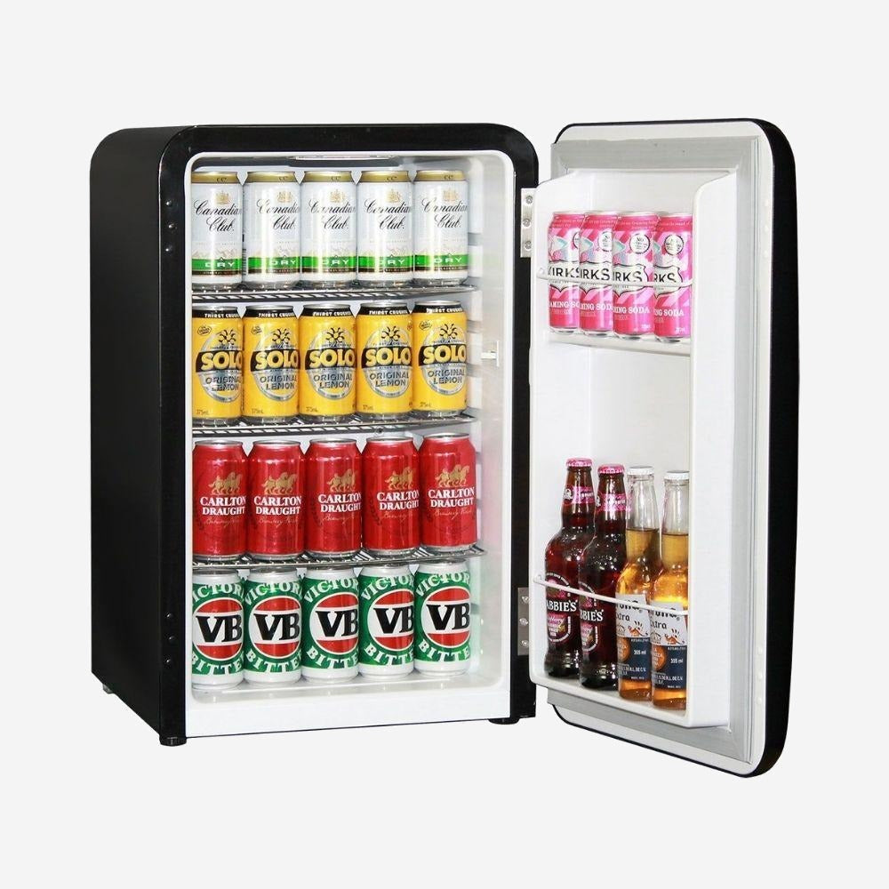 Black Rounded Quiet Running Energy Efficient Mini Bar Fridge Model HUS-RND70B