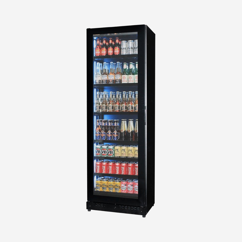 Upright Super Slim Depth Quiet Running Glass Front Beer Fridge With 5 x LED Colour Options