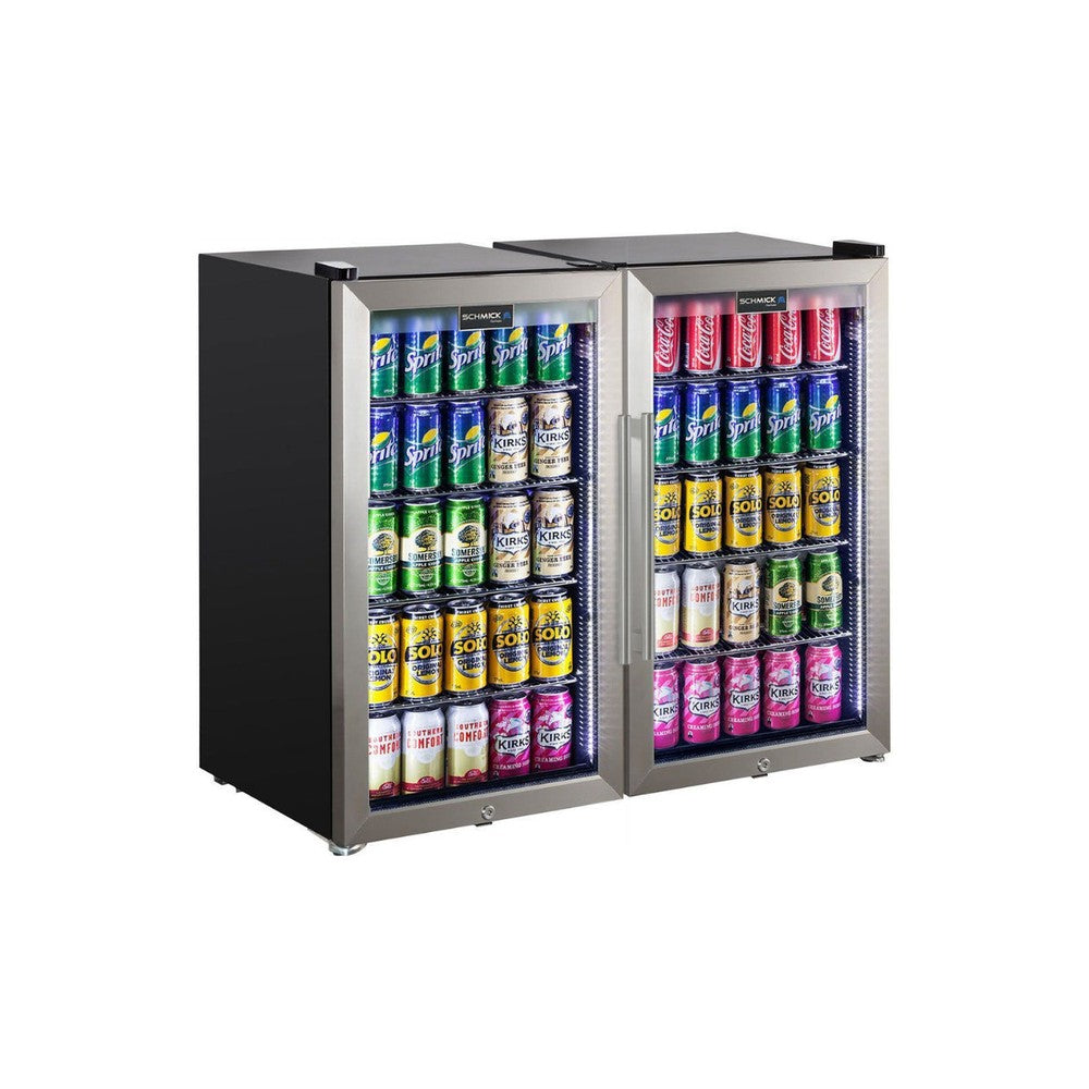 Schmick Outdoor Triple Glazed Alfresco Bar Fridge Combo With LED Strip Lights, Lock and LOW E Glass, indoor use also perfect! - Model HUS-SC88-SS-COMBO