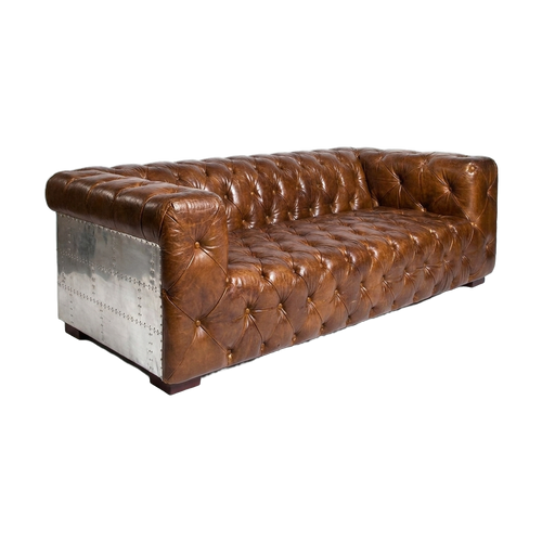 Regal Aviator Aluminium and Brown Chesterfield Lounge - 3 seat