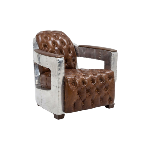 Regal Aviator Aluminium and Brown Leather Chesterfield Club Armchair