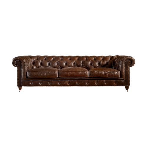 Winston Three Seat Classic Vintage Leather Chesterfield Lounge - Cigar Brown