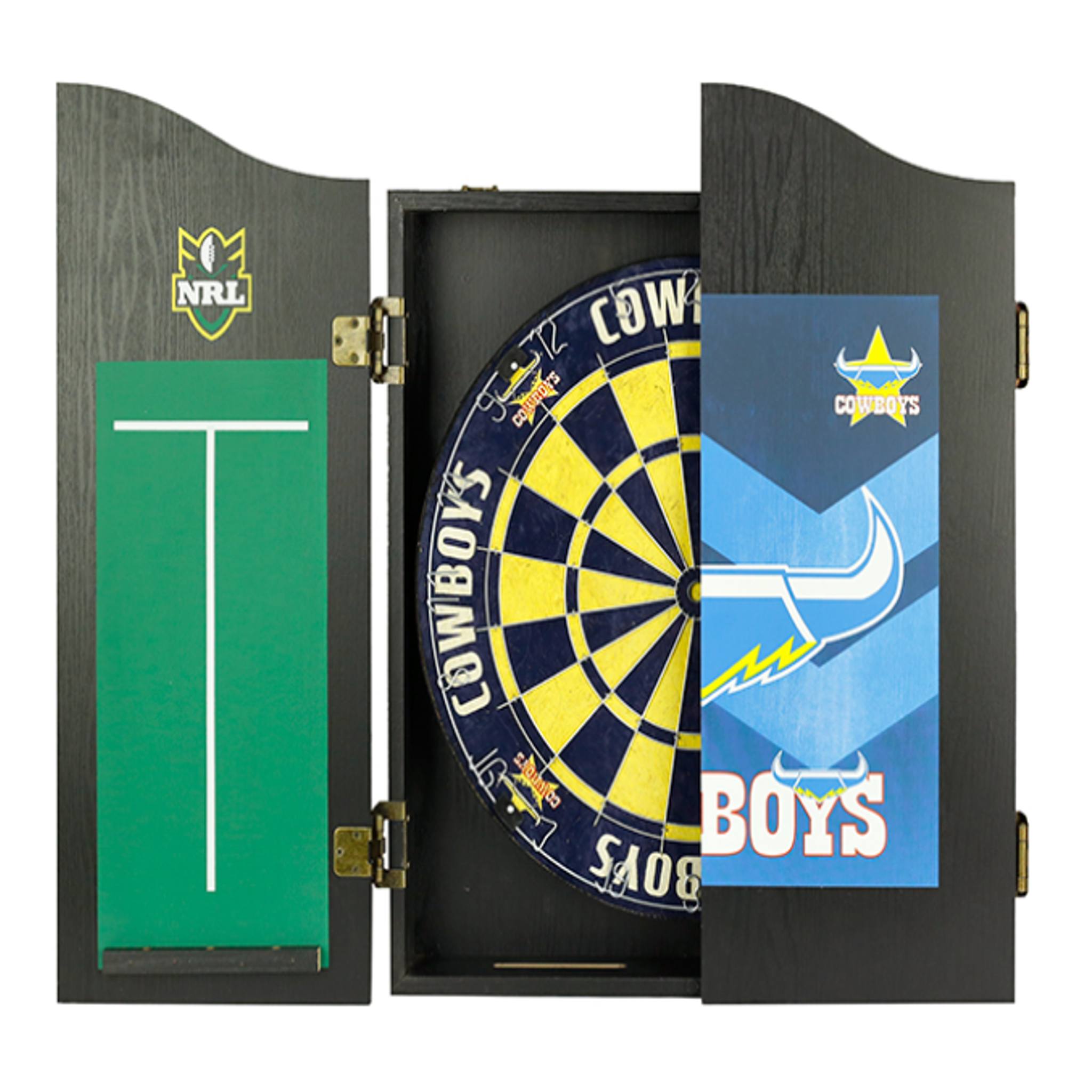 North QLD Queensland Cowboys NRL Dart Board And Cabinet Set
