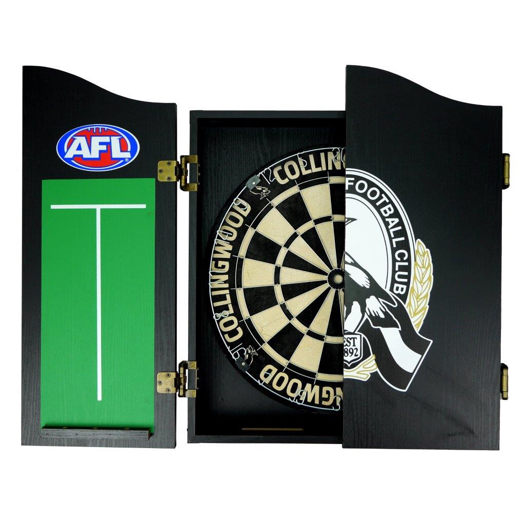 Collingwood Magpies AFL Dart Board And Cabinet Set
