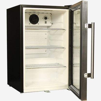 Tropical Glass Door Mini Bar Fridge Chromed Adjustable Shelves Blue Led Light And Holds 80 Cans Add 1 Extra Yr Parts/Lab