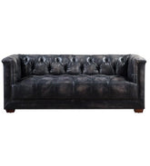 Gladiator Cube 3 seat vintage leather sofa – black chesterfield leather and Aluminium