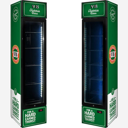 Victoria Bitter Original Branded Skinny Upright Bar Fridge 2YRS Parts /Labour