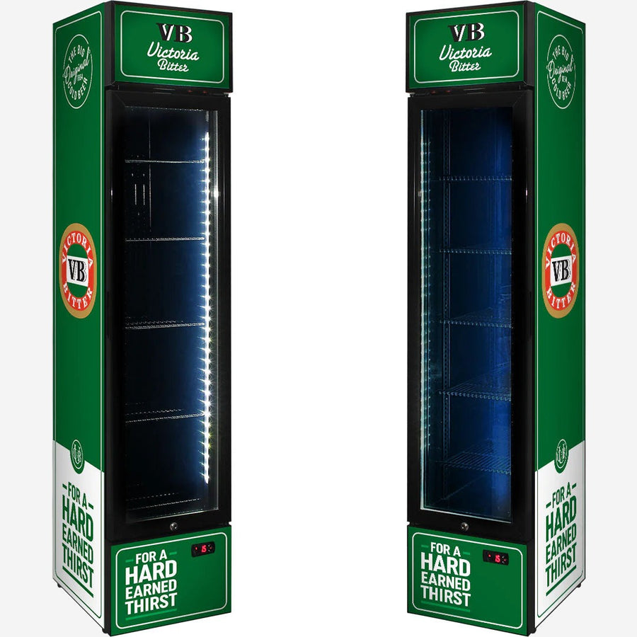 Victoria Bitter Original Branded Skinny Upright Bar Fridge 2YRS Parts /Labour