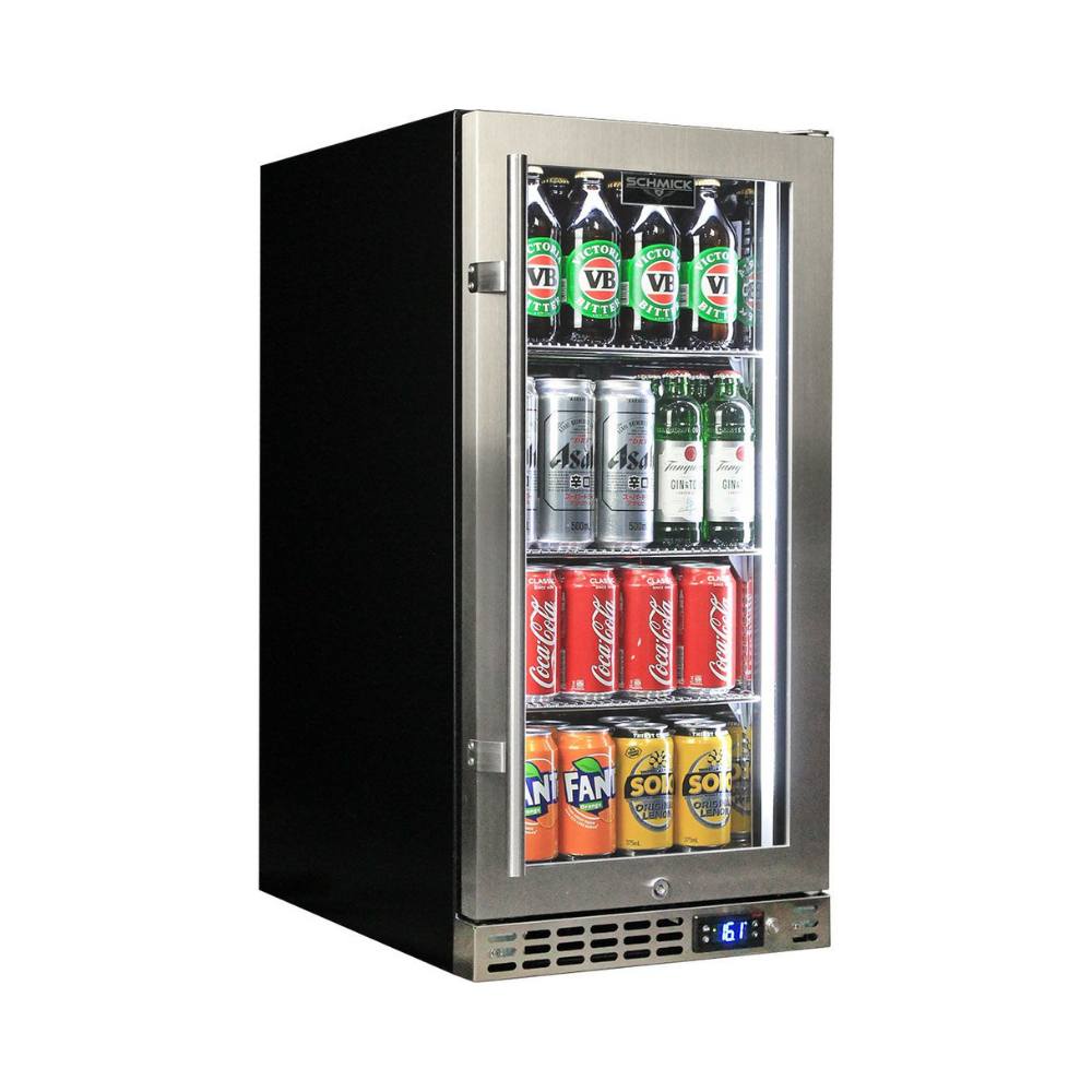 Schmick Black Quiet Running Front Venting Under Bench Triple Glazed Stainless Steel Glass Door Bar Fridge - Model SK92R-SS