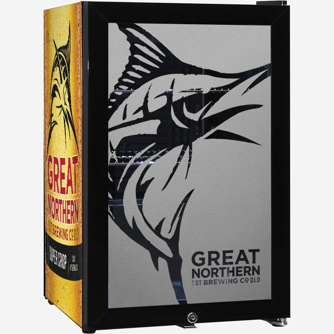 Great Northern Super Crisp Branded Glass Door Bar Fridge With Cool Frosted Door Logo