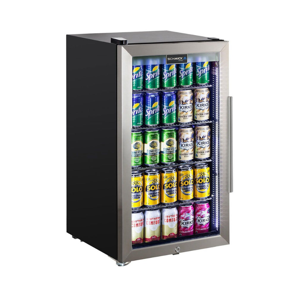 Schmick Outdoor Triple Glazed Alfresco Bar Fridge With Led Strip Lights, Lock and LOW E Glass, indoor use also perfect! - Model HUS-SC88L-SS