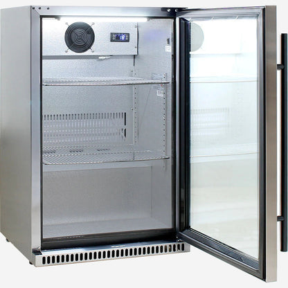 Schmick 304 Stainless Steel Bar Fridge Tropical Rated With Heated Glass and Triple Glazing 1 Door Model SK118R-SS
