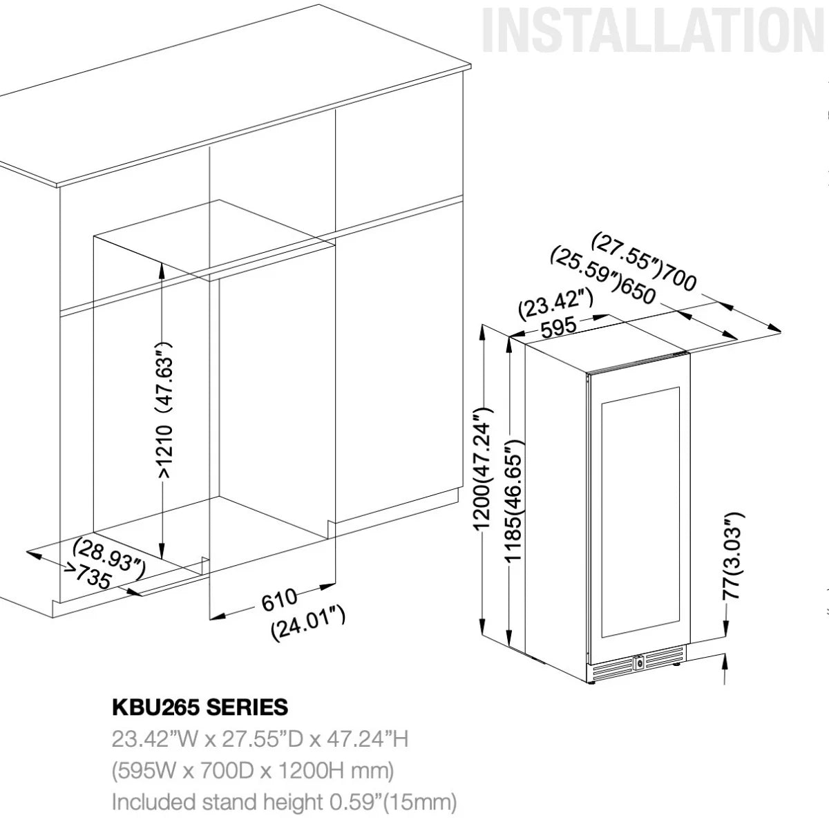 1200mm Height Upright LOW-E Glass Door Dual Zone Wine Fridge