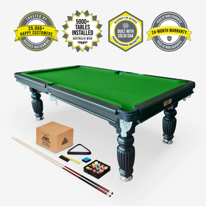 Solid Oak Pool Table Black Frame Green Felt - 20,000+ Happy Customers, 24-Month Warranty