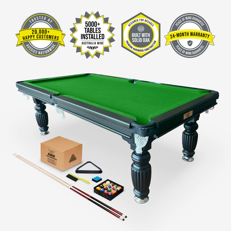 Solid Oak Pool Table Black Frame Green Felt - 20,000+ Happy Customers, 24-Month Warranty