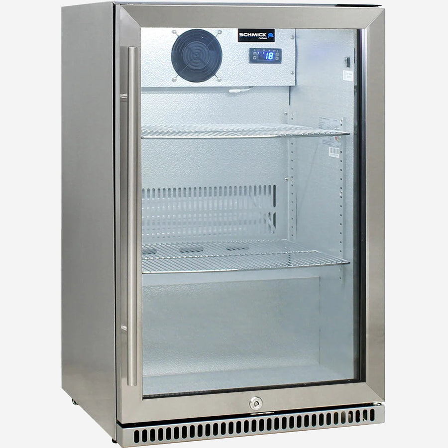 Schmick 304 Stainless Steel Bar Fridge Tropical Rated With Heated Glass and Triple Glazing 1 Door Model SK118R-SS