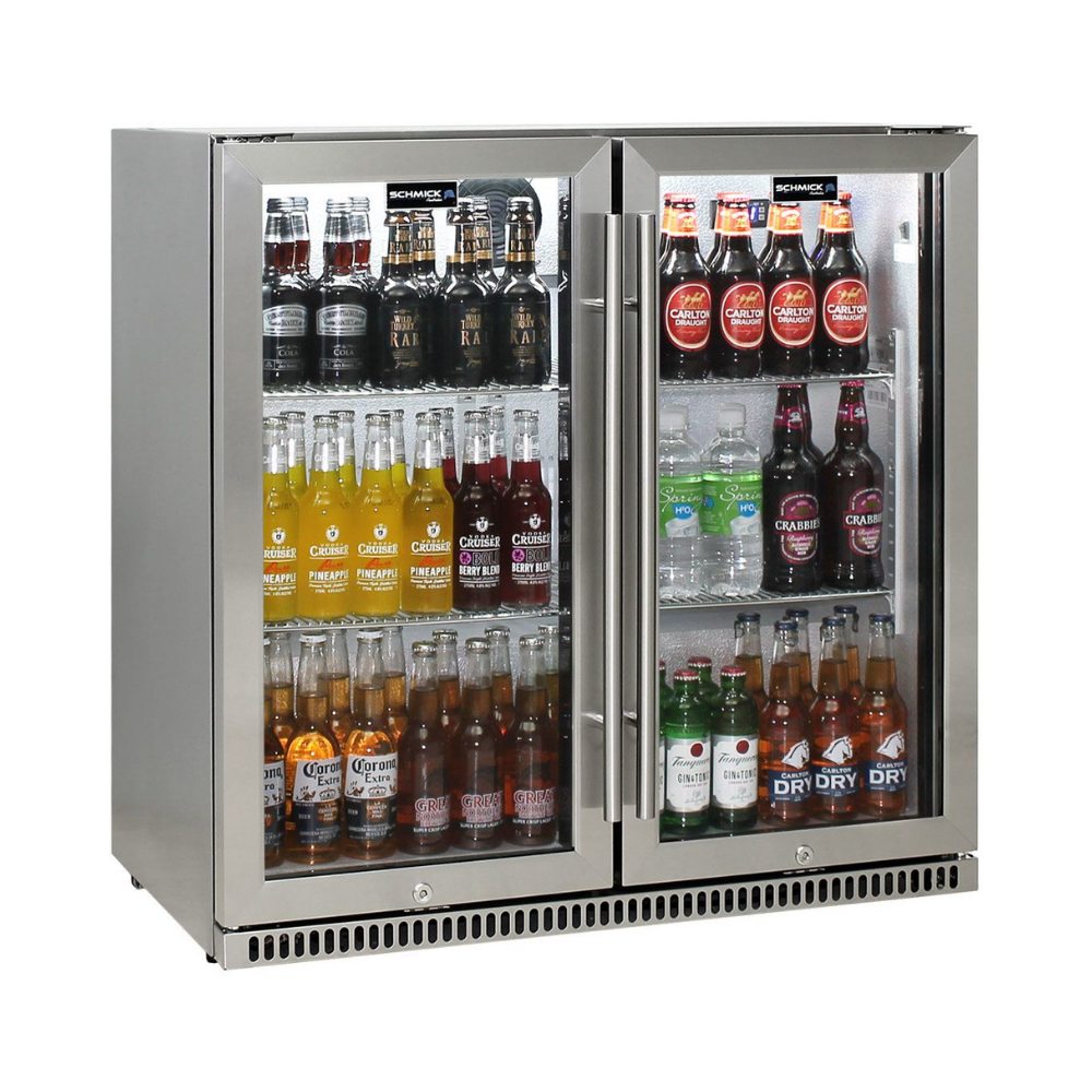 Schmick Stainless Bar Fridge 2 Door With Heated Glass and Triple Glazing Model SK190-SS