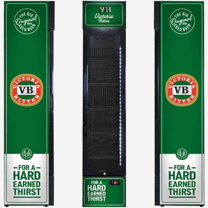 Victoria Bitter Original Branded Skinny Upright Bar Fridge 2YRS Parts /Labour