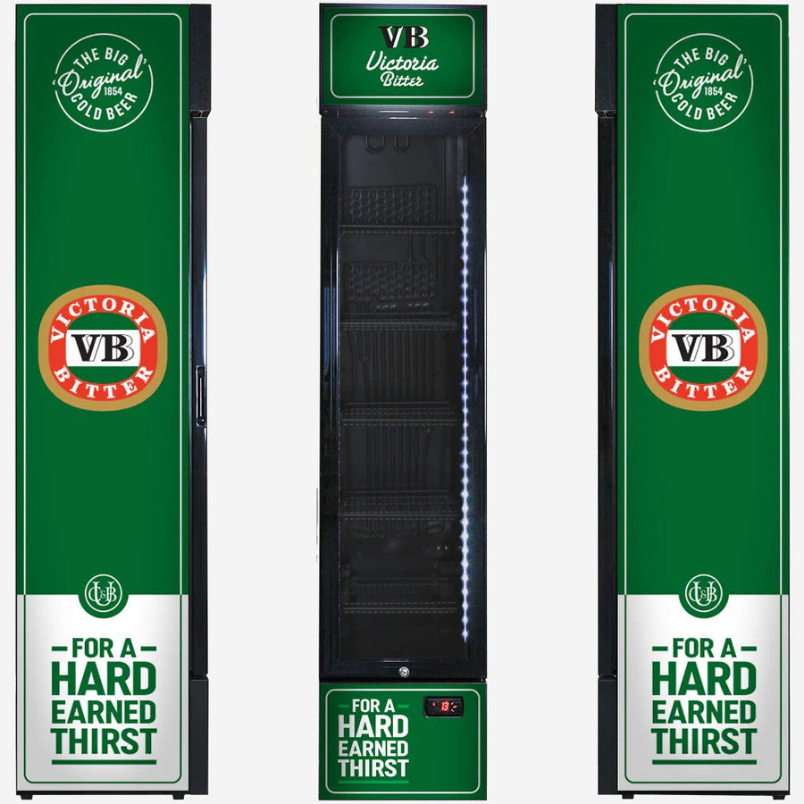 Victoria Bitter Original Branded Skinny Upright Bar Fridge 2YRS Parts /Labour