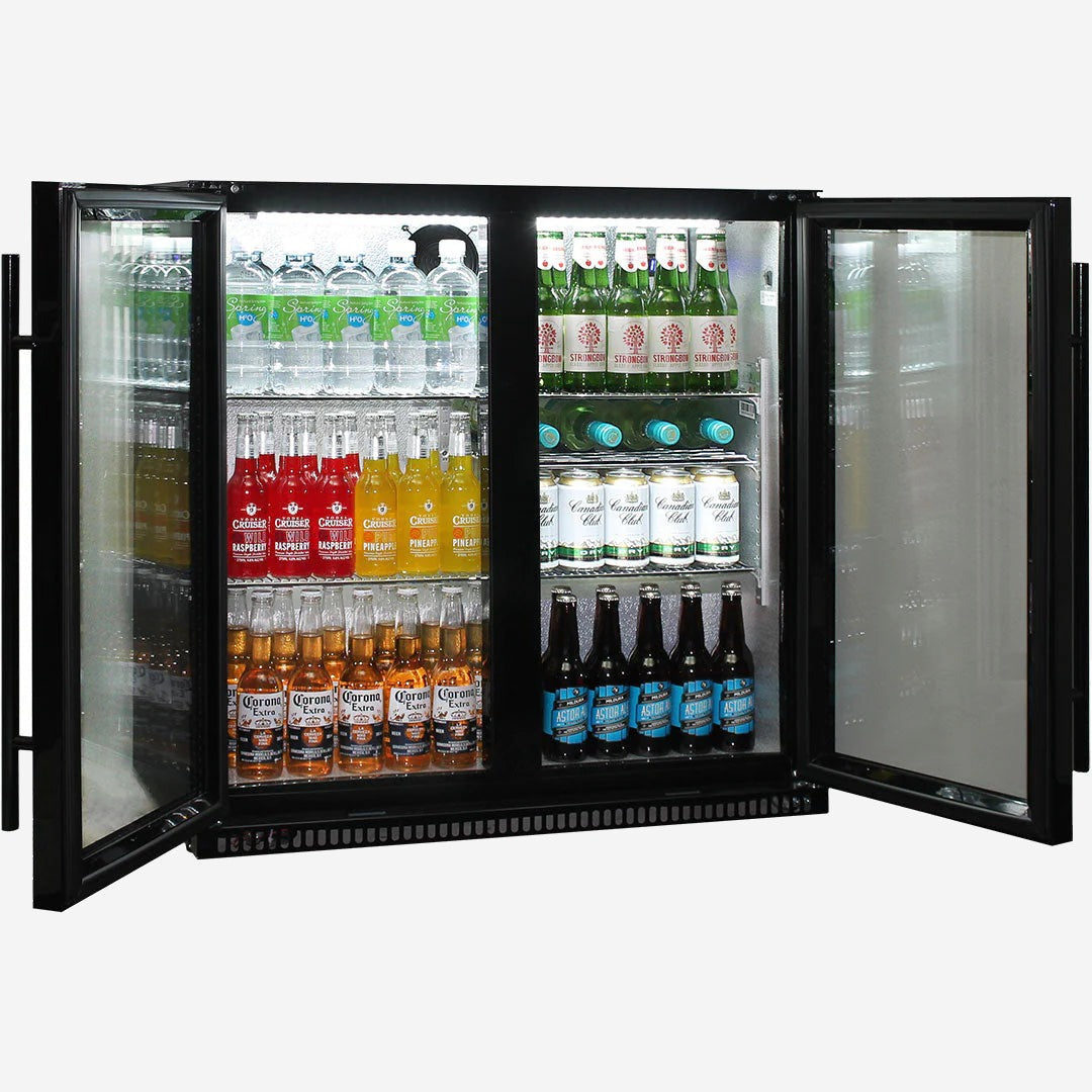 Schmick Black Bar Fridge 2 Door With Heated Glass and Triple Glazing Model SK190-B