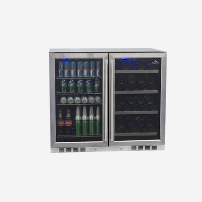 Stainless Steel Under Bench Beer and Wine Fridge Combo