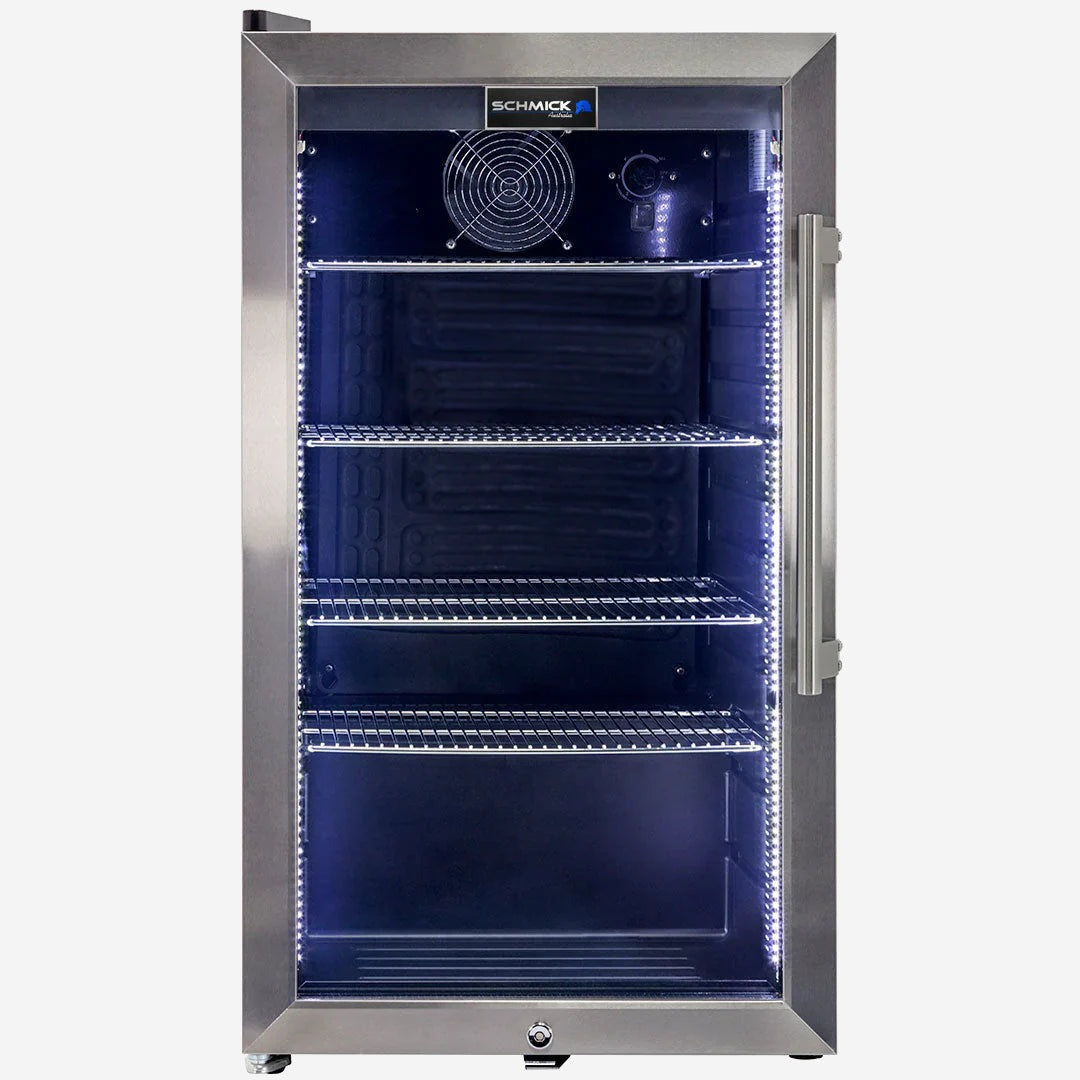 Schmick Outdoor Triple Glazed Alfresco Bar Fridge With Led Strip Lights. Lock and LOW E Glass. Indoor use also perfect! - Model HUS-SC88L-SS