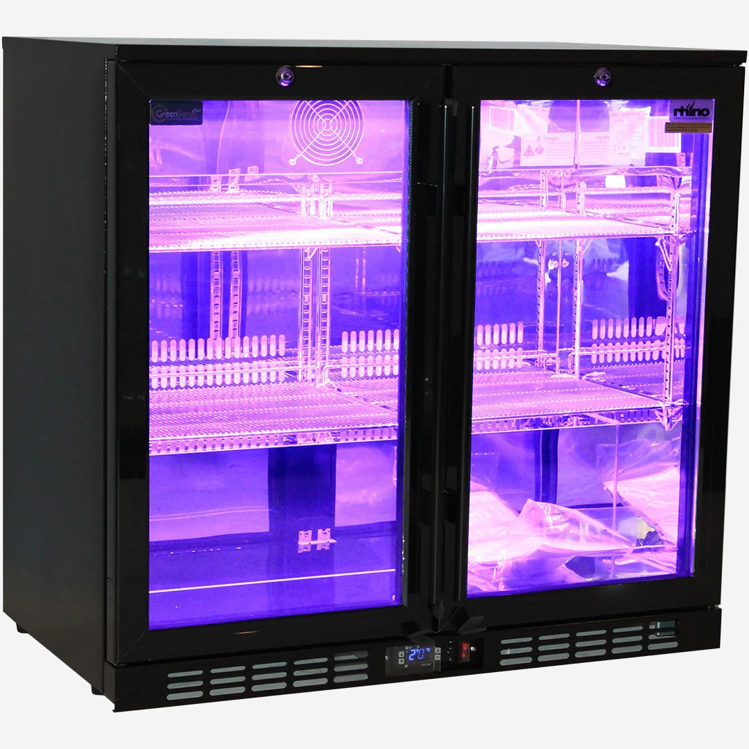 Rhino Night Club Commercial Multi Light Coloured Black 2 Door Bar Fridge