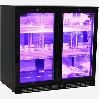 Rhino Night Club Commercial Multi Light Coloured Black 2 Door Bar Fridge