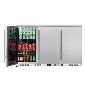 3-Door Under Bench Beverage Fridge, Outdoor Solid Door