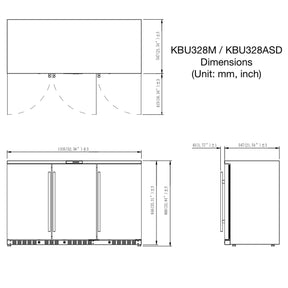 3-Door Under Bench Beverage Fridge, Outdoor Solid Door