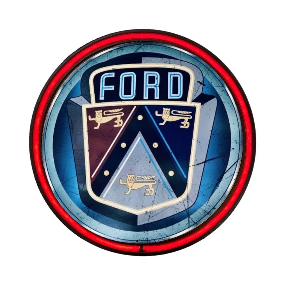 LARGE Ford Crest Bar Garage Wall Light Sign RED Neon