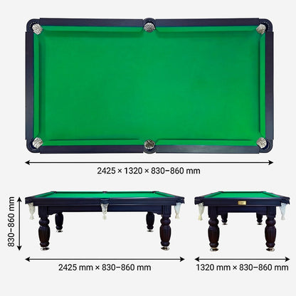 Solid Oak 8ft Slate Pool Table - Black Frame/Green Felt